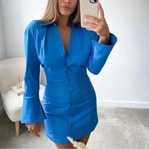 Zara blue cotton shirtdress - Picture 1 of 10